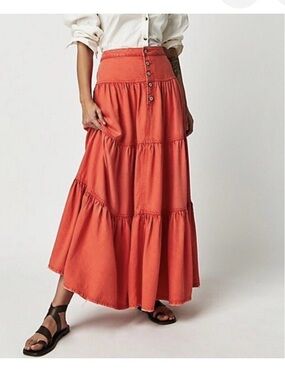 Free People/ We The Free Dreamweaver Maxi Skirt in Orange Color.